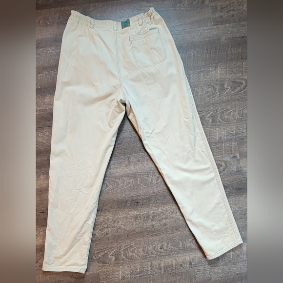 Vintg 80's Pants Women's 16 Khaki High Rise Straight Leg Pleated Elastic Waist - Picture 2 of 14